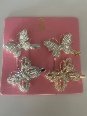 Sincerly Jules Rhinestone Butterfly Hair Clips in Silver & Gold (Set of 4)